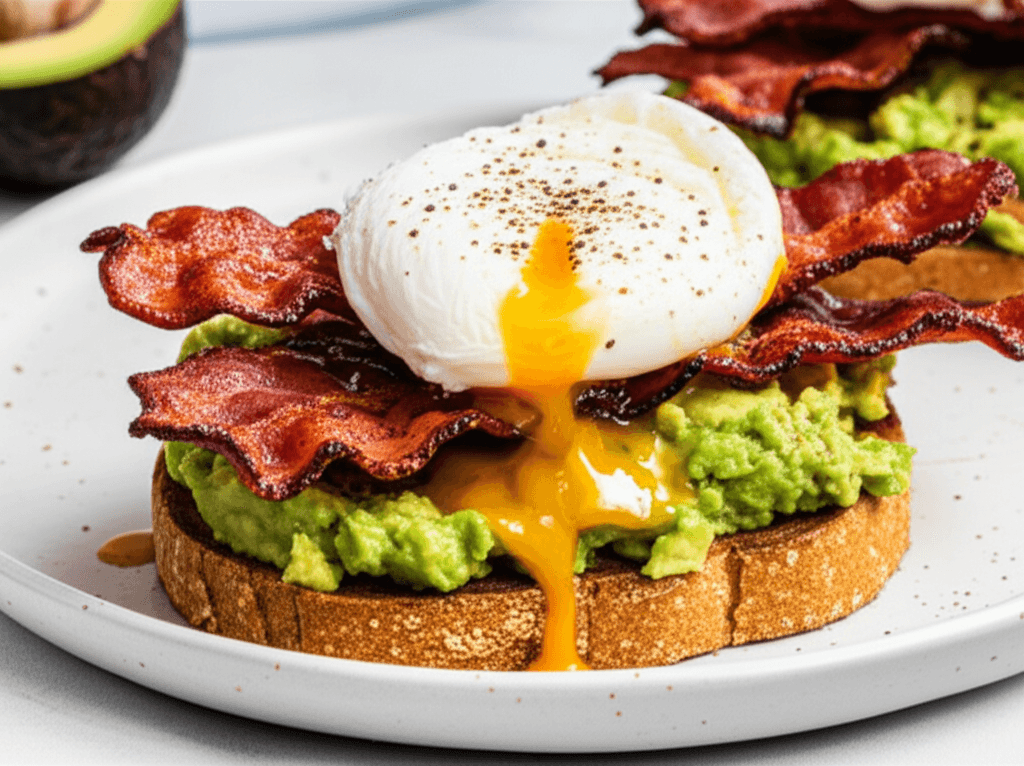 Sweetened Bacon and Avocado Toast with Poached Egg